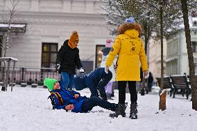 Snowfall in Lviv