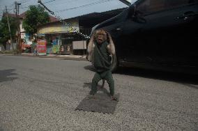 Street Monkey Mask Circus In Indonesia