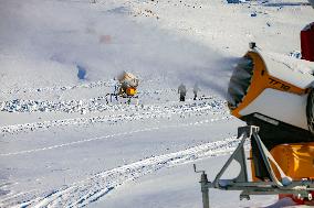 Snow Cannons Produce Artificial Snow - Montgenevre