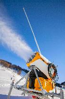 Snow Cannons Produce Artificial Snow - Montgenevre