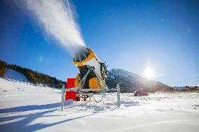 Snow Cannons Produce Artificial Snow - Montgenevre