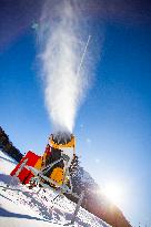 Snow Cannons Produce Artificial Snow - Montgenevre