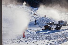Snow Cannons Produce Artificial Snow - Montgenevre