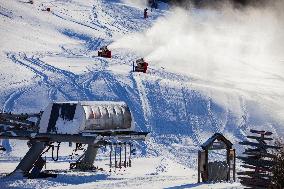 Snow Cannons Produce Artificial Snow - Montgenevre