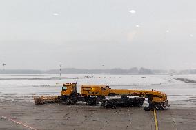 Snow Covers Airports In Poland