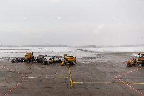 Snow Covers Airports In Poland
