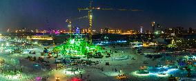 The 25th Harbin Ice and Snow World Under Construction in Harbin