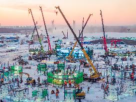 The 25th Harbin Ice and Snow World Under Construction in Harbin