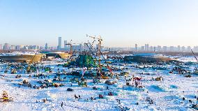 The 25th Harbin Ice and Snow World Under Construction in Harbin