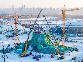 The 25th Harbin Ice and Snow World Under Construction in Harbin