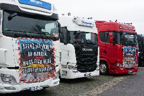 Trucks Drivers Protest Against High Toll In Cologne