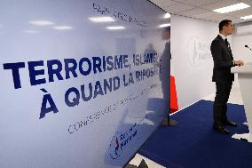 Jordan Bardella Press Conference On Terrorism And Radical Islam - Paris
