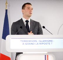 Jordan Bardella Press Conference On Terrorism And Radical Islam - Paris
