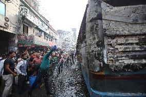 Protesters Set Fire To A Bus - Dhaka