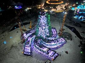 The 25th Ice and Snow World Main Tower Completed in Harbin