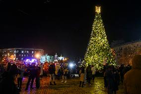 Christmas Tree At The Sofiyska Square In Kyiv