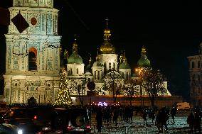 Christmas Tree At The Sofiyska Square In Kyiv