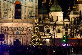 Christmas Tree At The Sofiyska Square In Kyiv