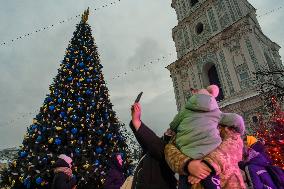 Christmas Tree At The Sofiyska Square In Kyiv