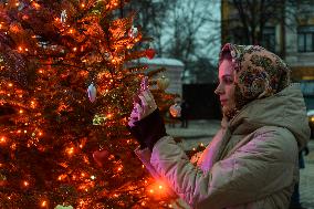 Christmas Tree At The Sofiyska Square In Kyiv