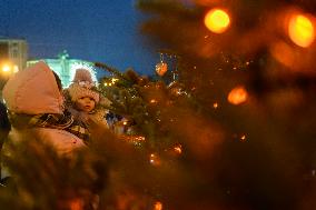 Christmas Tree At The Sofiyska Square In Kyiv