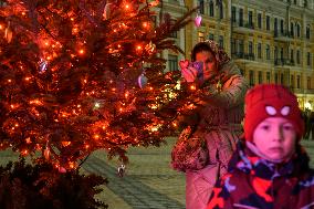 Christmas Tree At The Sofiyska Square In Kyiv