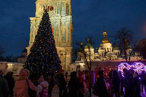 Christmas Tree At The Sofiyska Square In Kyiv