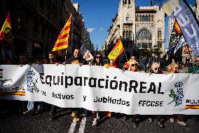 Protest By Police Unions Over Salary Equalization In Barcelona.