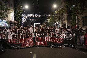 Protest In Memoriam Of Alexis Grigoropoulos In The Evening In Athens