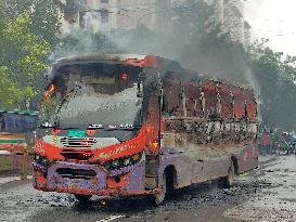 Protesters Set A Bus On Fire - Dhaka