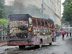 Protesters Set A Bus On Fire - Dhaka