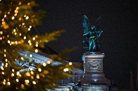 Christmas tree lit up in Lviv