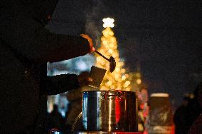 Christmas tree lit up in Lviv
