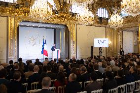 President Macron Meets With The Research Community - Paris
