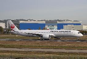 Airbus A350 for delivery to Japan Airlines at Toulouse airport