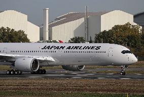 Airbus A350 for delivery to Japan Airlines at Toulouse airport
