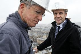 President Macron Visits Notre-Dame de Paris Cathedral - Paris