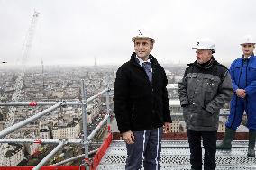 President Macron Visits Notre-Dame de Paris Cathedral - Paris