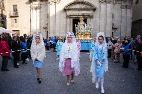 Procession Of The Immaculate Conception, Patron Saint Of Spain, In Barcelona.