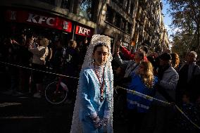 Procession Of The Immaculate Conception, Patron Saint Of Spain, In Barcelona.