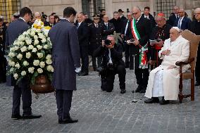 Pope Francis Visits Virgin Mary Statue Near Spanish Steps in Rome