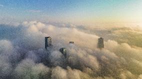 High-rise Buildings Shrouded in Mist