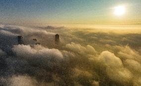 High-rise Buildings Shrouded in Mist