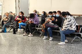 Parents Take Children to See A Doctor in Shanghai