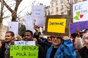 Rally In Paris Against Immigration Law As Parliamentary Debate Continues