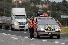 Pilgrims Devotees Of The Virgin Of Guadalupe On His Journey