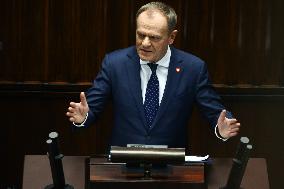 Donald Tusk Delivers His Programme Speech At Polish Parliament