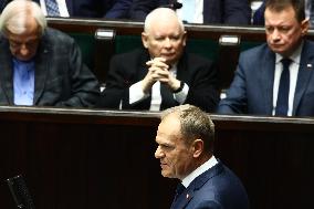 Donald Tusk Delivers His Programme Speech At Polish Parliament