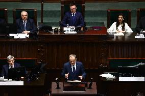 Donald Tusk Delivers His Programme Speech At Polish Parliament