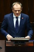 Donald Tusk Delivers His Programme Speech At Polish Parliament